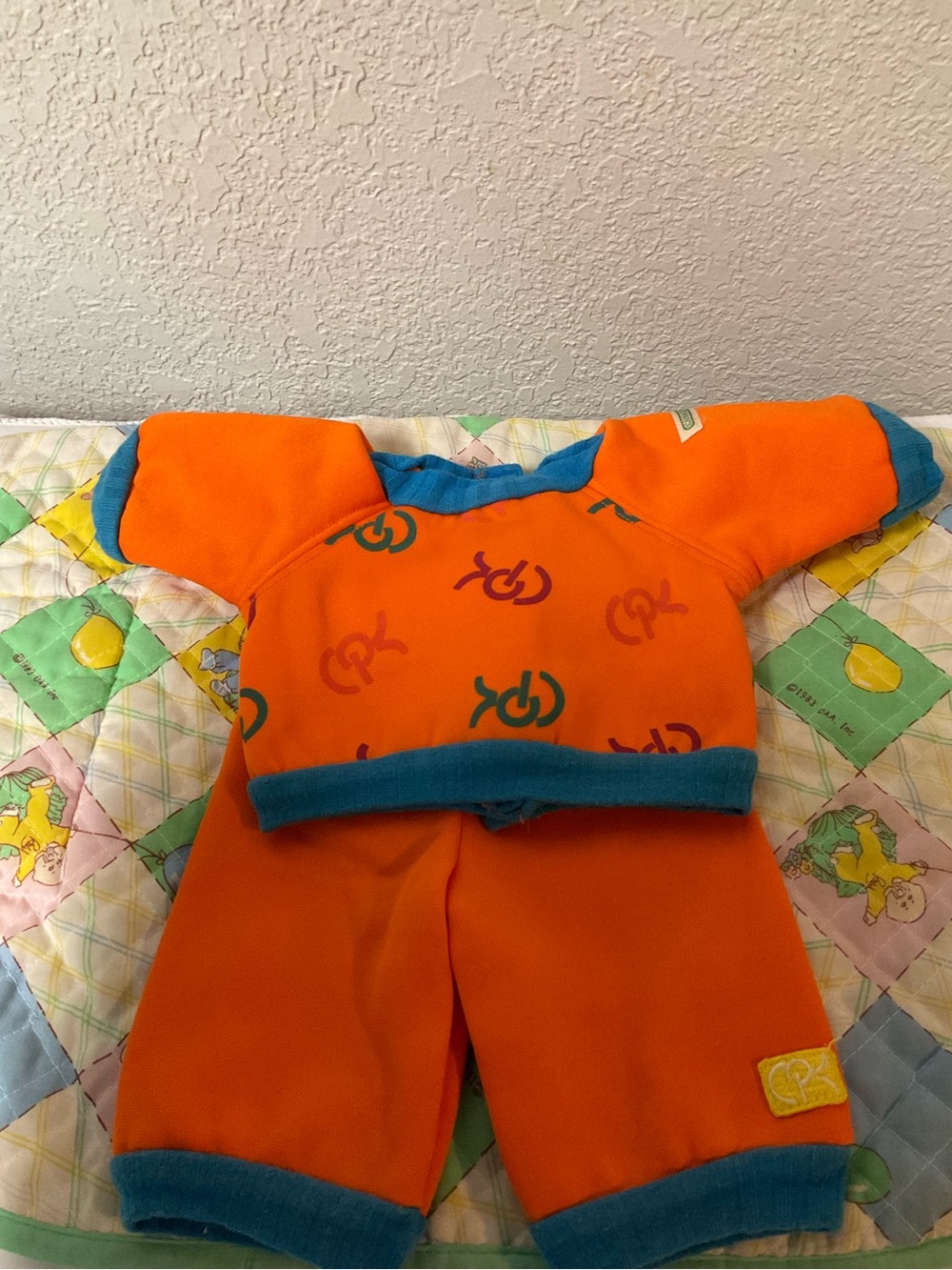 Vintage Cabbage Patch Kids Designer Line Orange & Blue Sweatsuit OK Factory 1985
